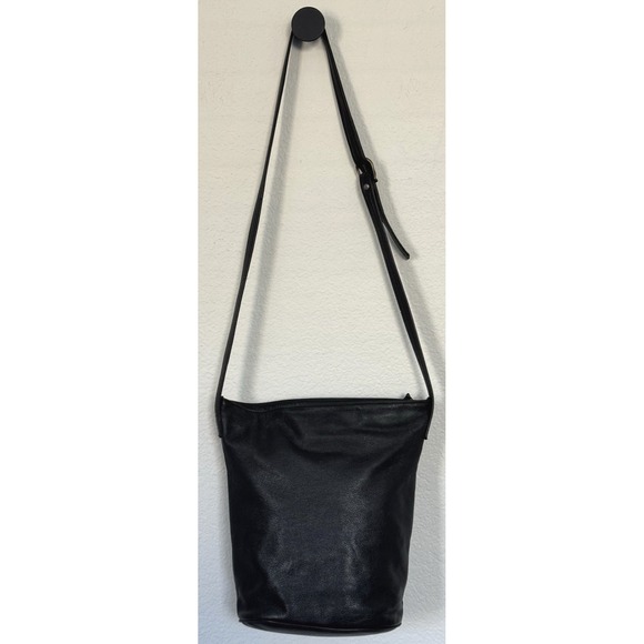 Bechamel Black Leather Crossbody Handbag Brass Hardware Western Purse Vintage - Picture 5 of 14